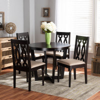 Baxton Studio Julie-Sand/Dark Brown-5PC Dining Set Julie Modern and Contemporary Sand Fabric Upholstered and Dark Brown Finished Wood 5-Piece Dining Set